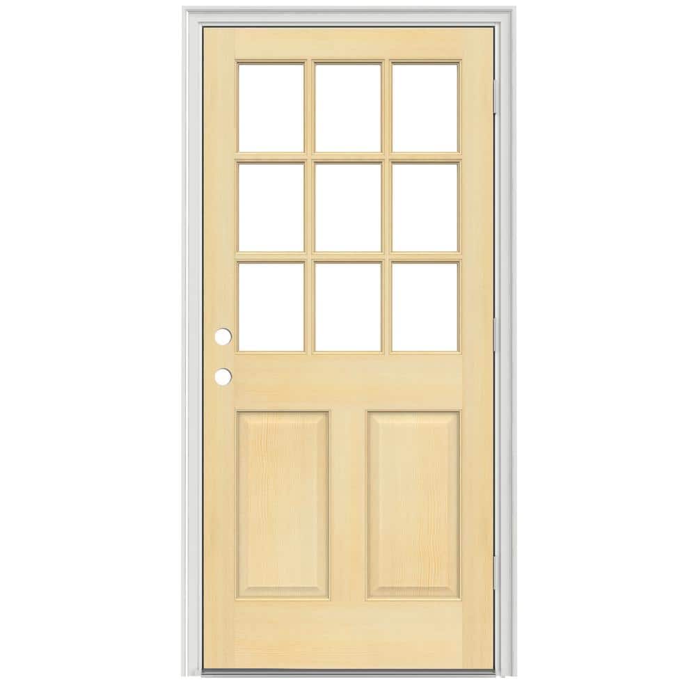 JELDWEN 36 in. x 80 in. 9 Lite Unfinished Wood Prehung LeftHand
