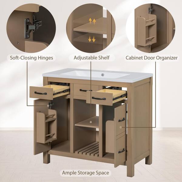 Xzkai 36 in. W x 18 in. D x 34 in. H Single Sink Bath Vanity