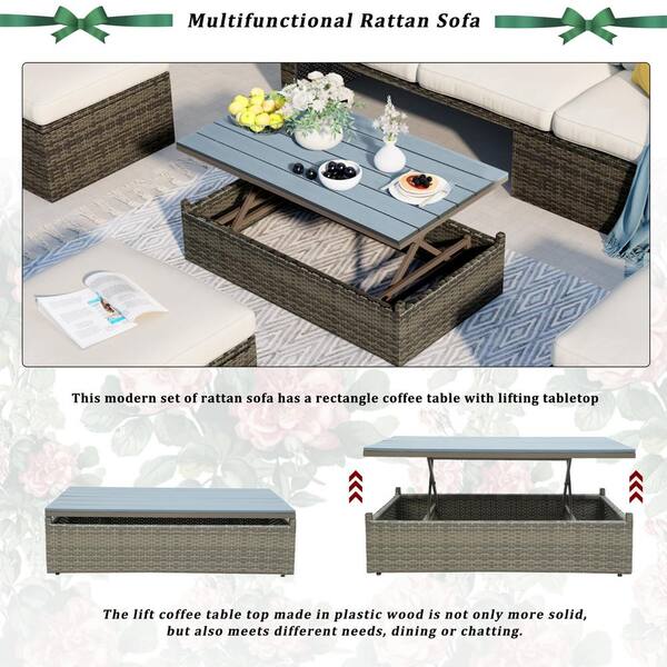 Rattan sofa dining best sale set with adjustable table