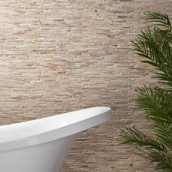 Dixiewood Cracked Joint Brown 11.61 in. x 12 in. Marble Floor and Wall Mosaic Tile (0.96 sq. ft./Each)