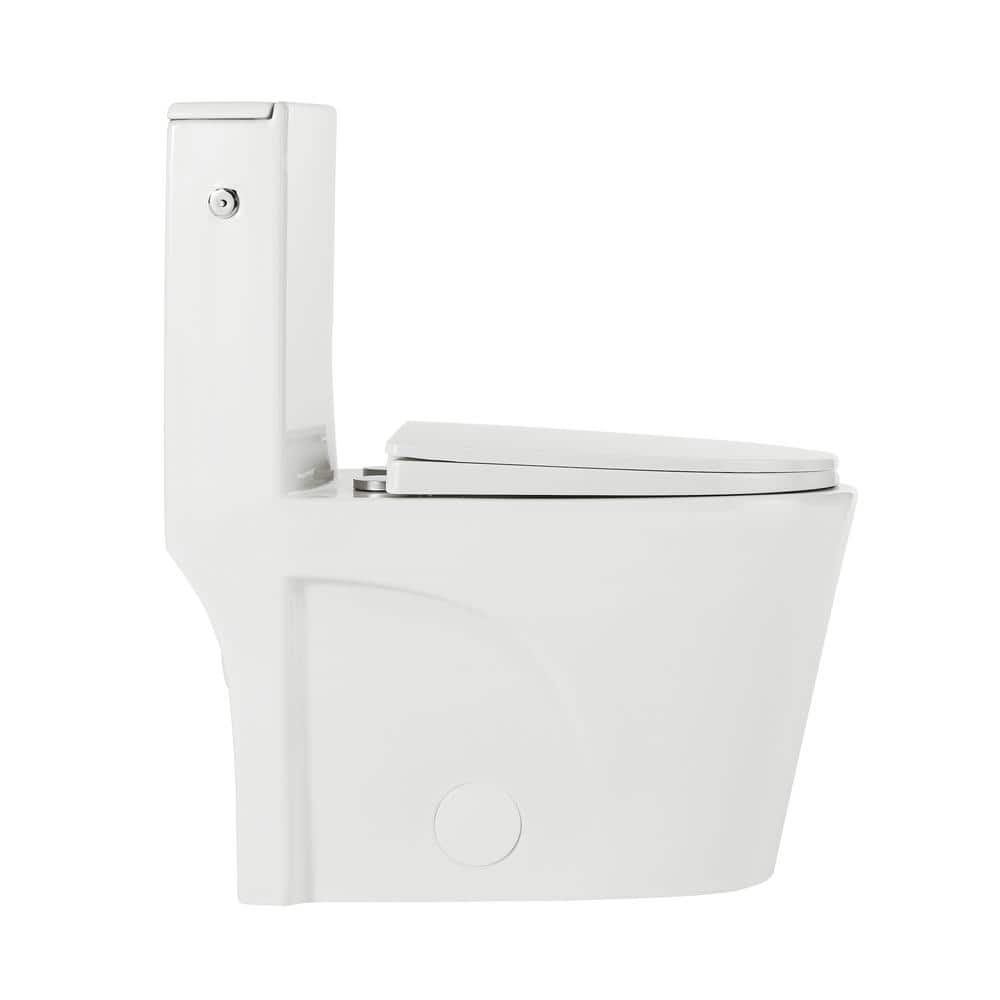White Glossy One-Piece Elongated Dual Flush Toilet