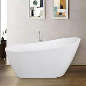 63 in. Acrylic Freestanding Flatbottom Soaking Non-Whirlpool Single-Slipper Bathtub in White