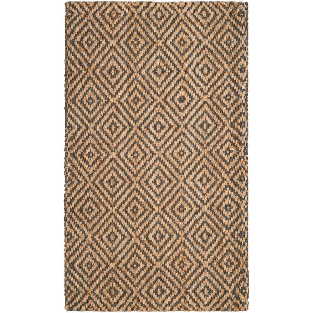 Natural Grey Handwoven Geometric Jute Area Rug 3x5