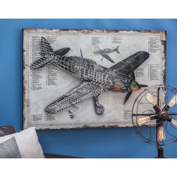 31 in. x 47 in. White Wood Industrial Airplane Wall Decor