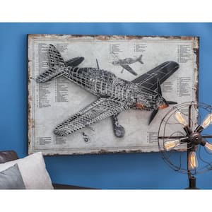 31 in. x 47 in. White Wood Industrial Airplane Wall Decor