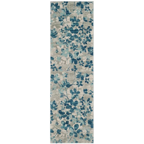 SAFAVIEH Evoke Gray/Light Blue 2 ft. x 11 ft. Floral Runner Rug