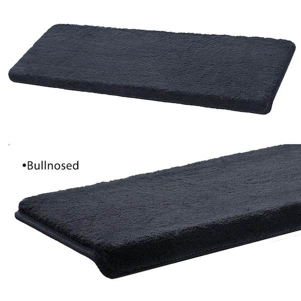 Soft Plush Dark Gray 9.5 in. x 30 in. x 1.2 in. Bullnose Indoor Stair Tread Cover Tape Free Non-slip Carpet Set of 14