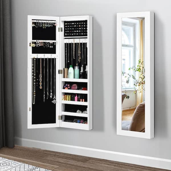 White Wall cheapest & Door Mounted Mirrored Jewelry Cabinet Armoire Storage Organizer