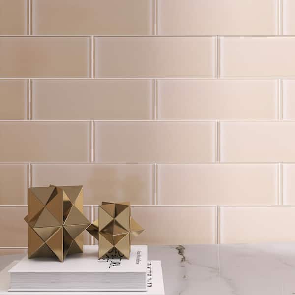 Crystile Beige 4 in. X 12 in. Glossy Glass Subway Tile (10 sq. ft./Case)