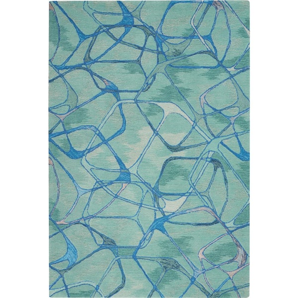 Nourison Symmetry Aqua Blue 4 ft. x 6 ft. Abstract Contemporary Area Rug