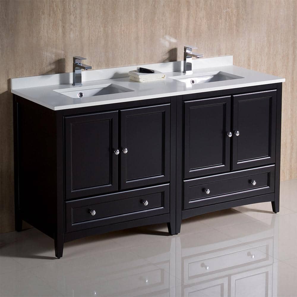 Espresso 60" Double Sink Freestanding Vanity with Quartz Top
