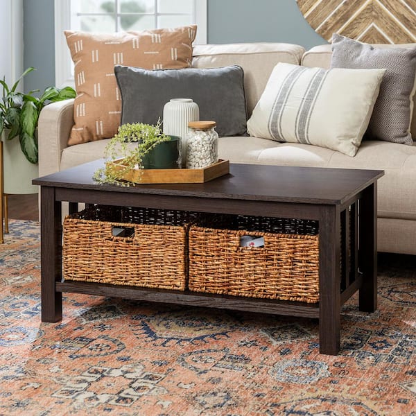 40 in. Espresso Medium Rectangle MDF Coffee Table with Drawers