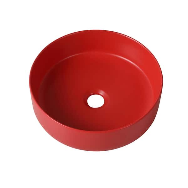 Zeus & Ruta Ceramic Circular Vessel Bathroom Sink without Faucet and Drain in red