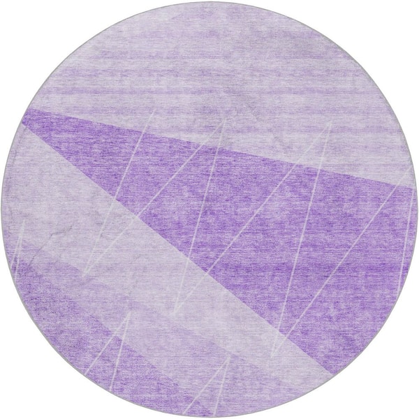 Dream Shag Premium Machine Washable Abstract ADS706 Lavender 8 ft. x 8 ft. Round Rug
