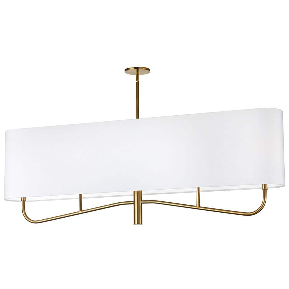 Eleanor 4-Light Aged Brass Shaded Chandelier with White Fabric Shade