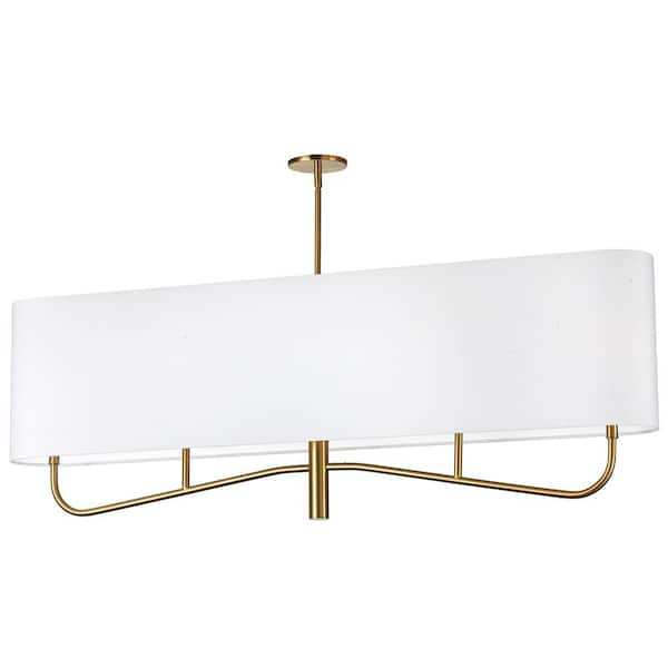 Dainolite Eleanor 4-Light Aged Brass Shaded Chandelier with White Fabric Shade
