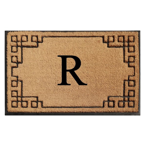 A1HC Natural Coir  and Rubber Doormat, Black/Beige, 36 in. x 72 in., Thick  and Non-Slip Durable Monogrammed R Door Mat