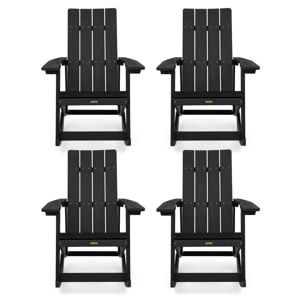 LUE BONA Black Plastic Adirondack Rocking Chair Porch Rockers