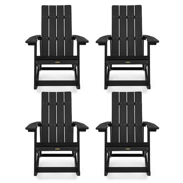 LUE BONA Doda Black Plastic Adirondack Rocking Chair Porch Rockers, Outdoor Rocking Chair (Set of 4)