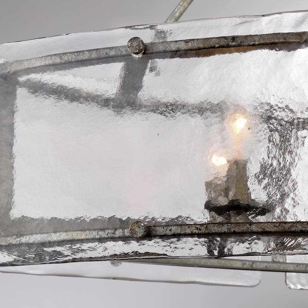 Artisanal Fortress Island Light with Textured Glass and Mottled Silver Frame