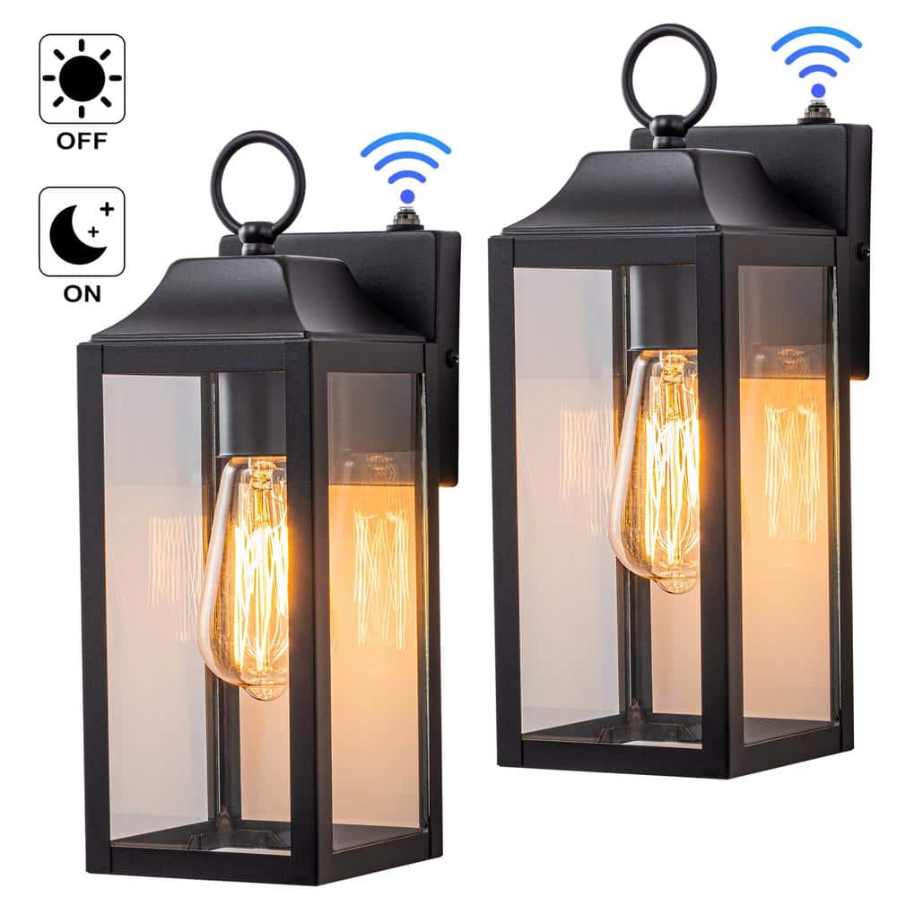 C Cattleya Matte Black Dusk to Dawn Outdoor Hardwired Wall Lantern