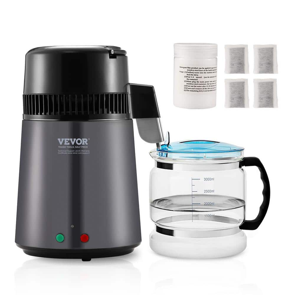 VEVOR Water Distiller 16-Cups Gray Purifier Filter 11.02 in. W 1.05 gal. for Home Countertop Stainless Steel Interior Gray