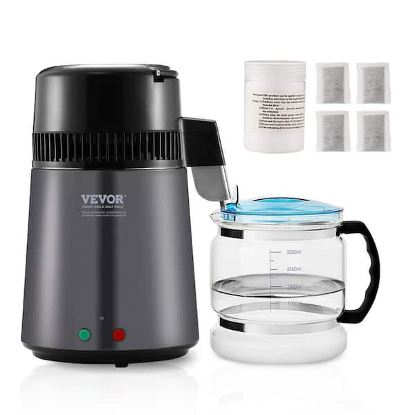 Water Distiller 16-Cups Gray Purifier Filter 11.02 in. W 1.05 gal. for Home Countertop Stainless Steel Interior Gray
