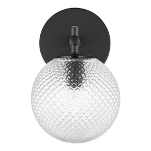 Walsh 1-Light Black Wall Sconce Light with Prismatic Glass Shade