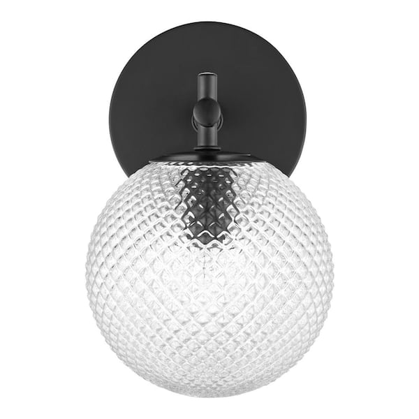 Hampton Bay Walsh 1-Light Black Wall Sconce Light with Prismatic Glass Shade