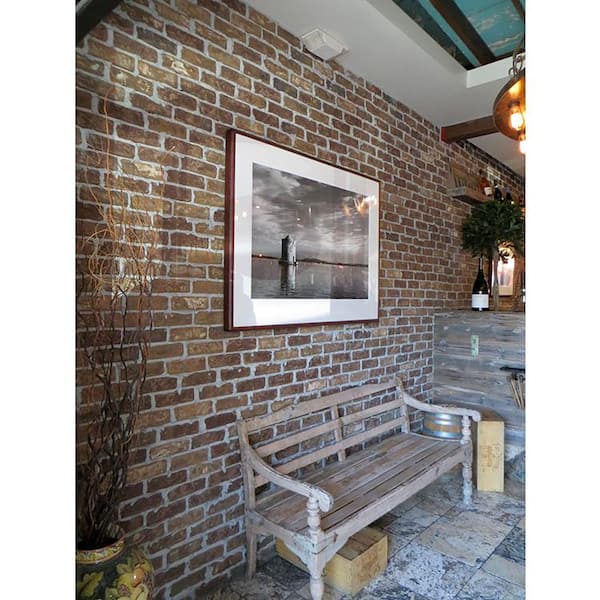 28 in. x 12.5 in. x 0.625 in. Brickwebb Chestnut Thin Brick Sheets - Herringbone (Box of 4 Sheets)