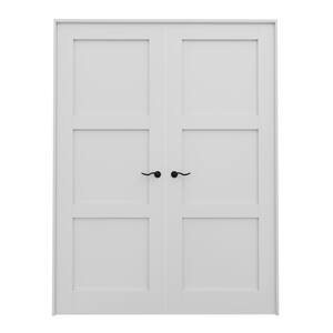 56 in. x 80 in. Paneled Blank 3-Lite White Solid Core MDF Universal Handed Double Prehung French Door with Assemble Jamb