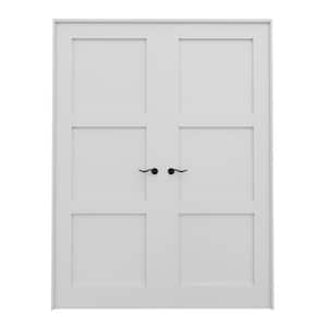 56 in. x 80 in. Paneled Blank 3-Lite White Solid Core MDF Universal Handed Double Prehung French Door with Assemble Jamb