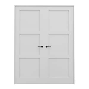 60 in. x 80 in. Paneled Blank 3-Lite White Solid Core MDF Universal Handed Double Prehung French Door with Assemble Jamb