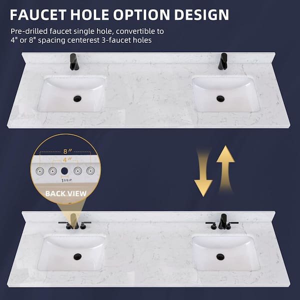 Zeafive Cala 72 in. W x 22 in. D Engineered Stone White