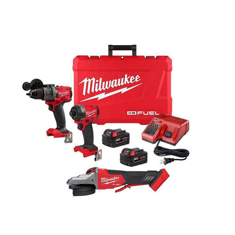 M18 FUEL 18-V Li-Ion Brushless Cordless Hammer Drill/Impact Driver Combo Kit (2-Tool) w/5 in. Braking Flathead Grinder -  Milwaukee, 3697-22-2886