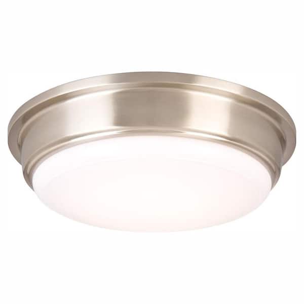 Hampton Bay 13 in. 180-Watt Equivalent Brushed Nickel Integrated LED Flush Mount with Frosted Acrylic Shade