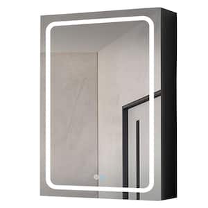 20 in. W x 30 in. H Rectangular Aluminum Medicine Cabinet with Mirror LED Lighted, Adjustable Light & Shelves-Black