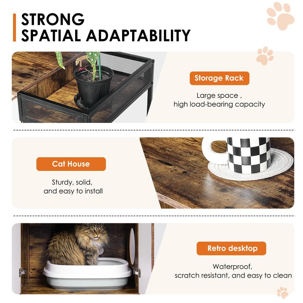 Rustic Brown and White Dual Cat Litter Box Enclosure Cabinet