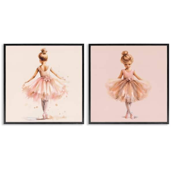 Stupell Industries Ballerina Dancing Stars by Andrea Haase 2 Pieces Black Framed People Giclee Art Print 24 in. x 24 in.