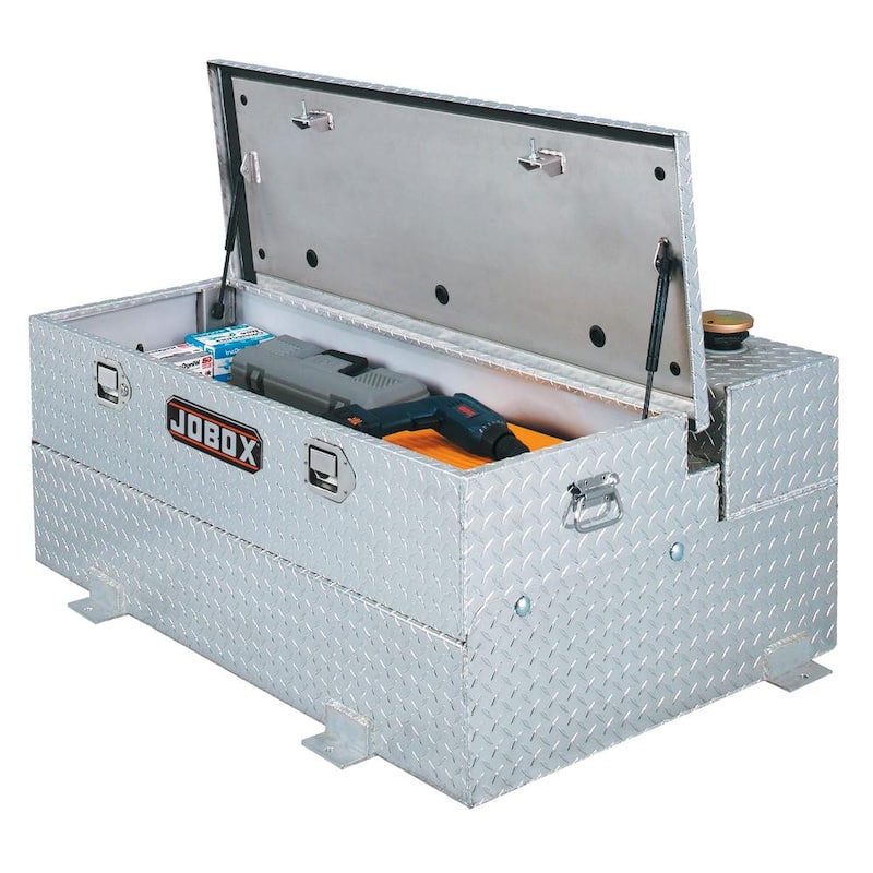 Jobox 48-1/4 in. Champion Fuel-N-Tool Aluminum 74 Gal. Liquid Transfer Tank with Removable Tool Storage Chest