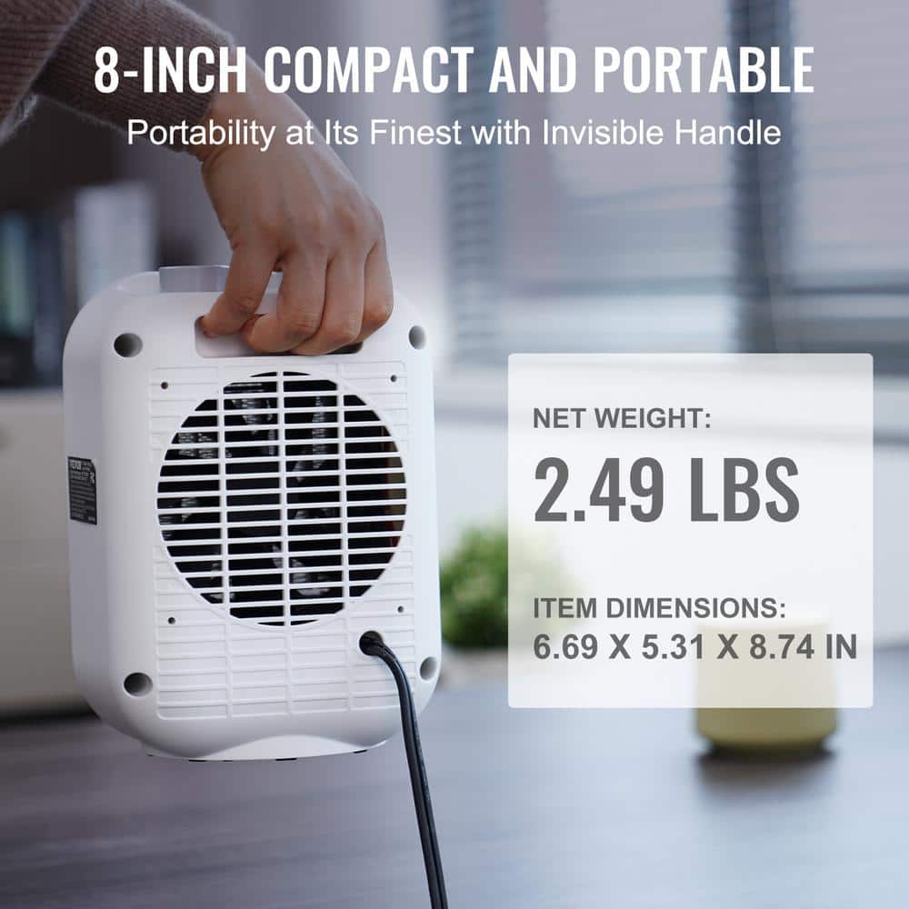 Compact White Ceramic Electric Space Heater with Thermostat