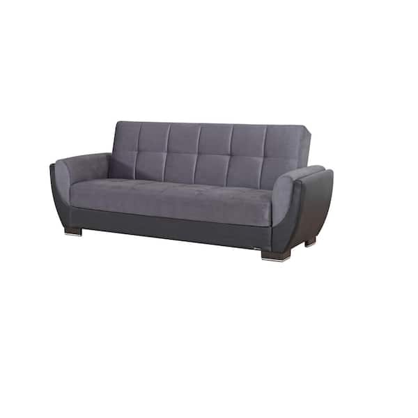 Ottomanson Basics Air Collection Convertible 87 in. Grey/Black Microfiber 3-Seater Twin Sleeper Sofa Bed with Storage