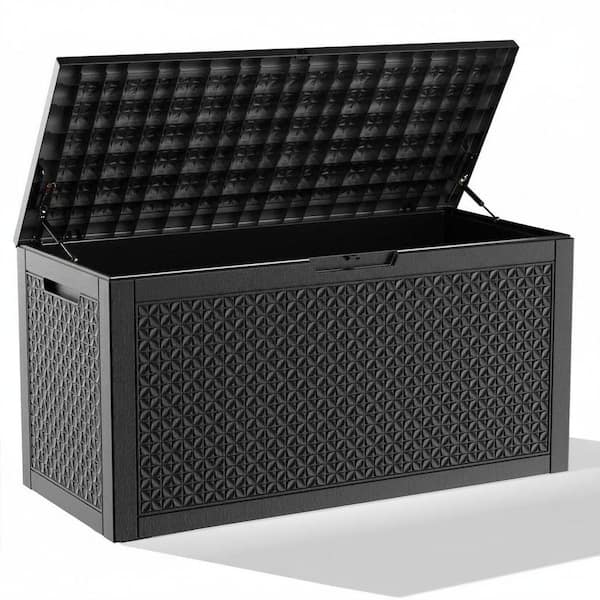 100 Gallon Black Waterproof Resin Deck Box for Patio Cushions, Gardening Tools, Accessories