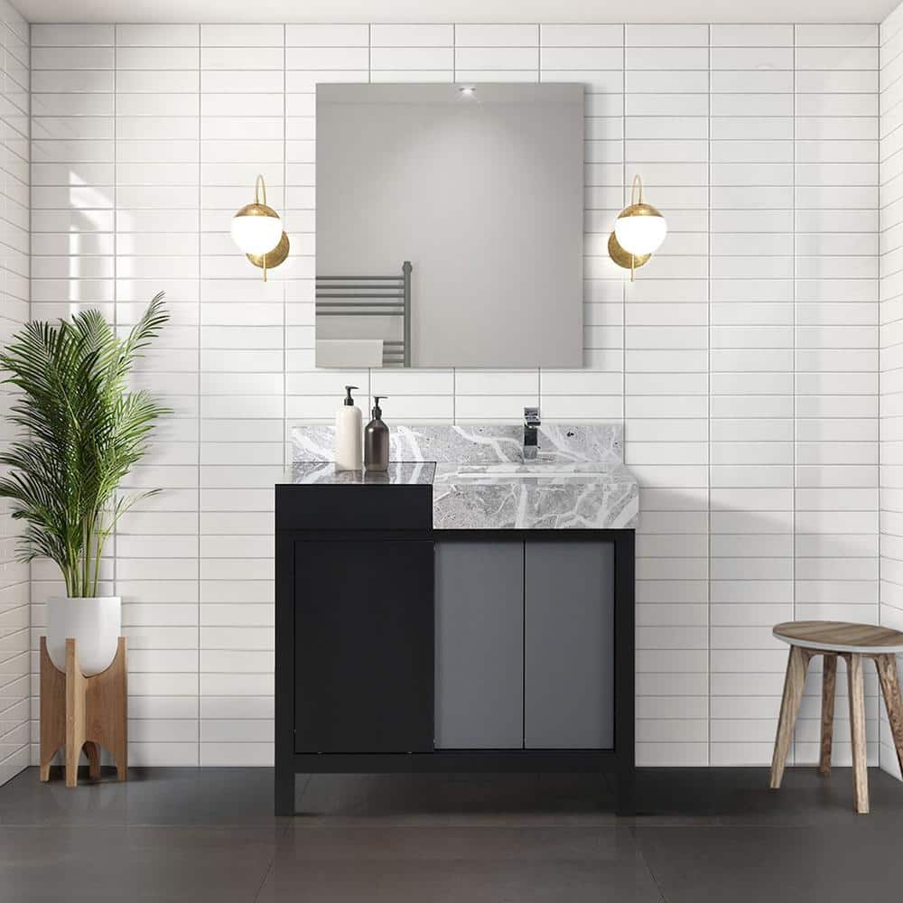 Zilara 42" Black and Gray Marble Top Bathroom Vanity with Mirror