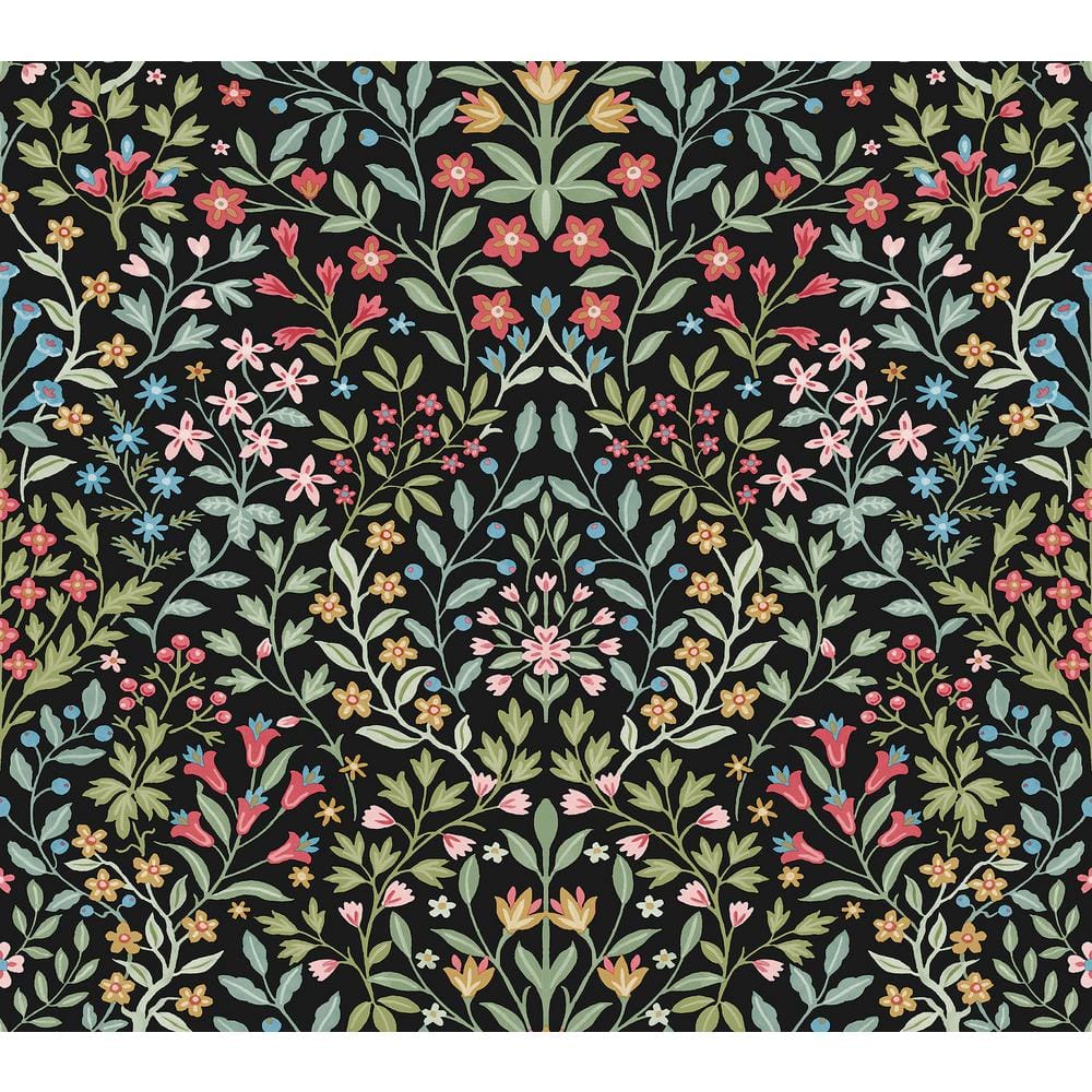 Black Multicolor Floral Garden Terrace Wallpaper