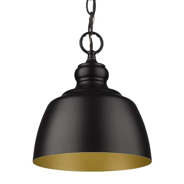 Golden Lighting Holmes 1-Light Matte Black Mini Pendant with Matte Black Shade