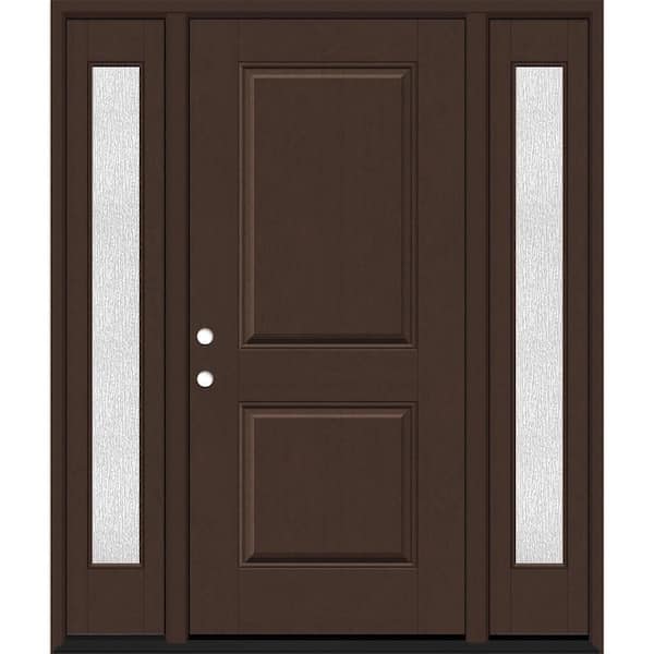 Steves & Sons Regency 68 in. x 80 in. 2P Squaretop RHIS Chestnut Stain Mahogany Fiberglass Prehung Front Door withRain14in. SLs 4-9/16