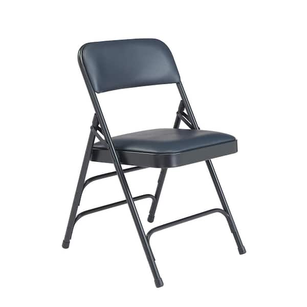 National Public Seating 1300 Series Dark Midnight Blue Premium Vinyl Upholstered Triple Brace Double Hinge Folding Chair (4-Pack)