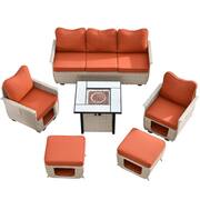 Echo Beige 6-Piece Wicker Outdoor Multi-Functional Patio Conversation Sofa Set with a Fire Pit and Orange Red Cushions