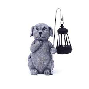Gray Resin Solar Dog Garden Statue